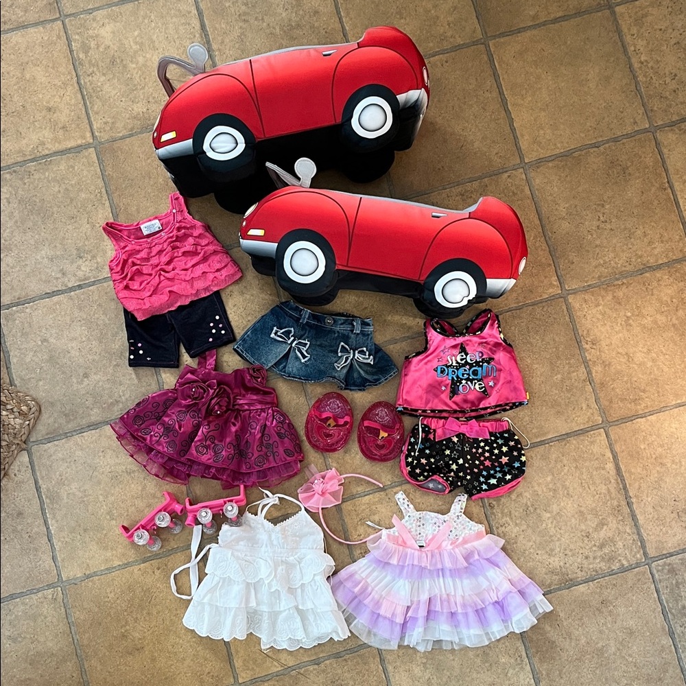 Build-A-Bear Red and Black Plush Cars and Clothes Assortment